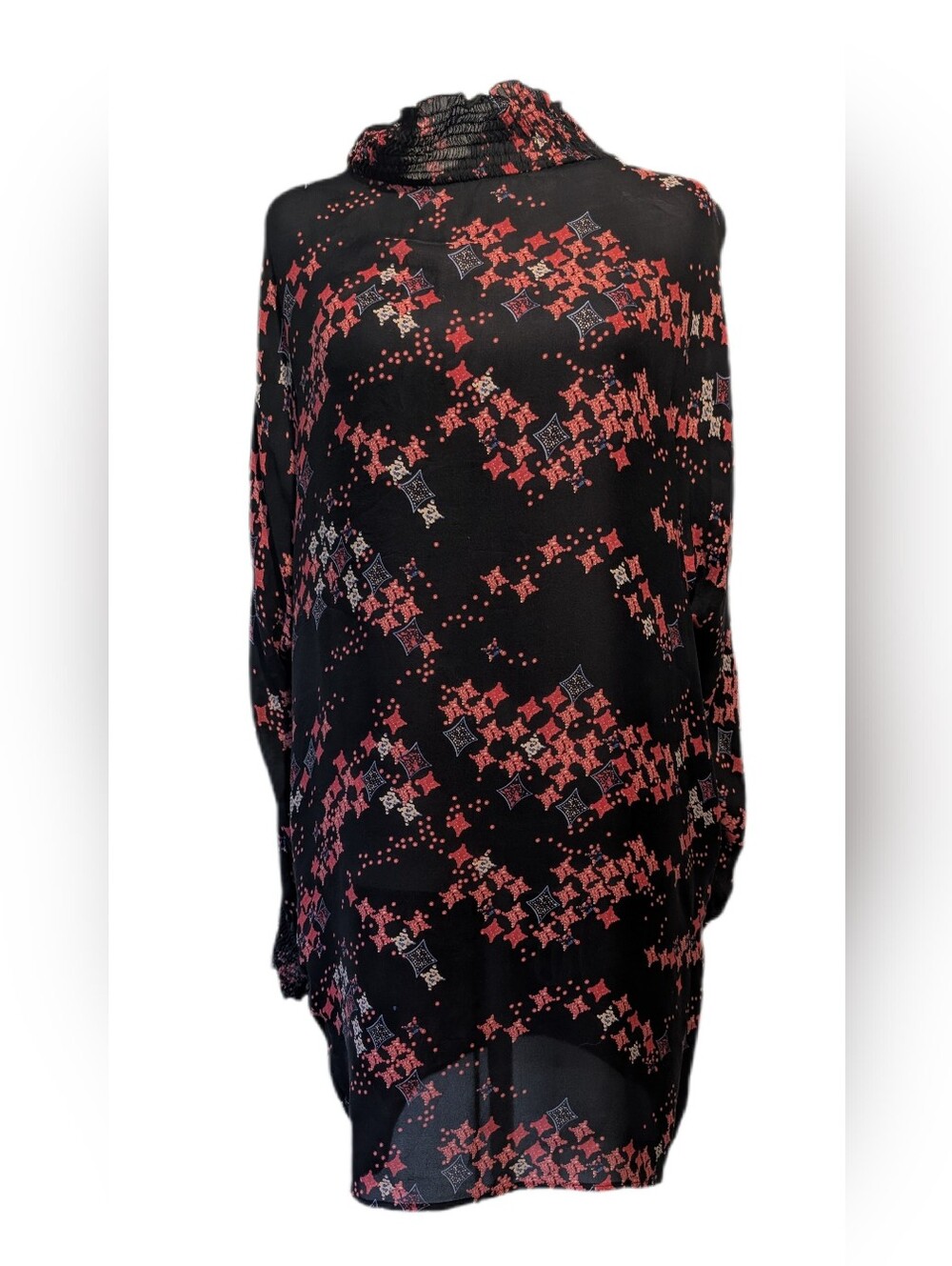 Tucker Retro 70's  Style Long Sleeved Pure Silk Mini Dress Pockets -M-